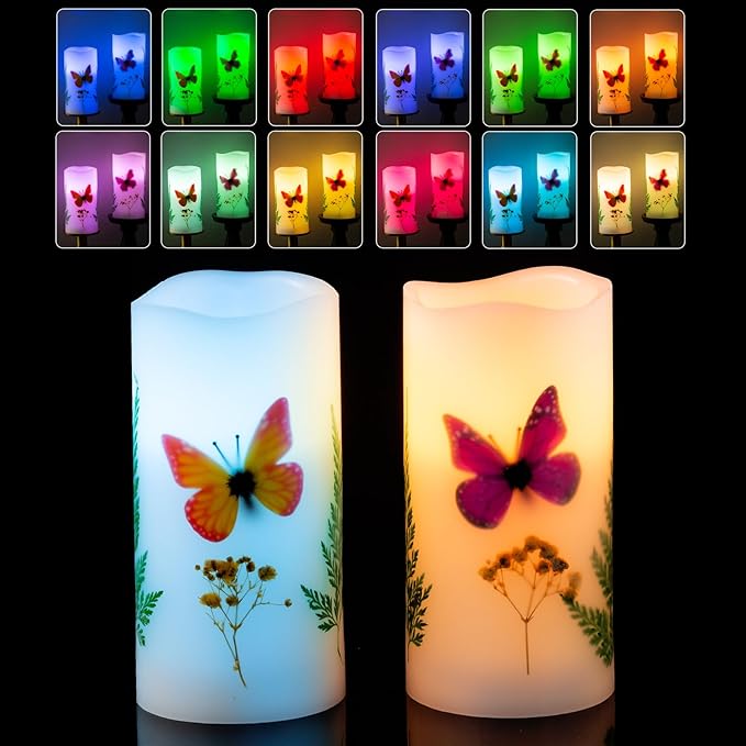 Flameless Candle with Remote Control, Battery Operated LED Candle Color Changing Electric Candles, with Flickering Timer Dimmer Feature, Christmas Home Decorations, 3 x 6 inches, Set of 2