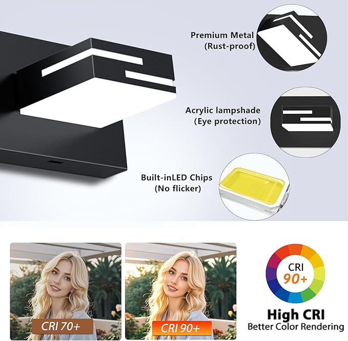 LED Modern Bathroom Vanity Light Fixtures 8-Light 5CCT Dimmable Matte Black Vanity Lights for Bathroom Lighting Fixtures Over Mirror, with 350° Rotatable Acrylic Heads, 55-inch