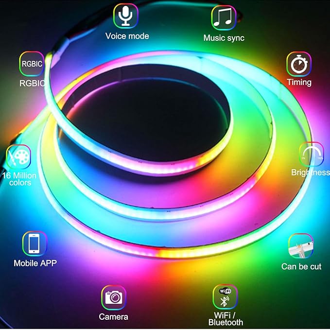INDARUN RGB Smart IC COB Led Strip Light 32.8ft, 7200 LEDs 12mm Width, 24V Led Strip Lights Color Flowing Multicolor, Flexible Tape Light for TV Backlight, Smart Led Srtip Lights APP Control