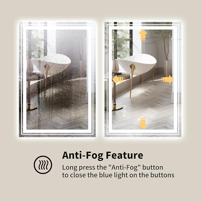WTTY LED Bathroom Mirror 20"x 28" with Backlit and Front Light,Dimmable LED Mirror for Bathroom,Anti-Fog Lighted Bathroom Vanity Mirror Modern for Wall,Memory Function,Shatter-Proof