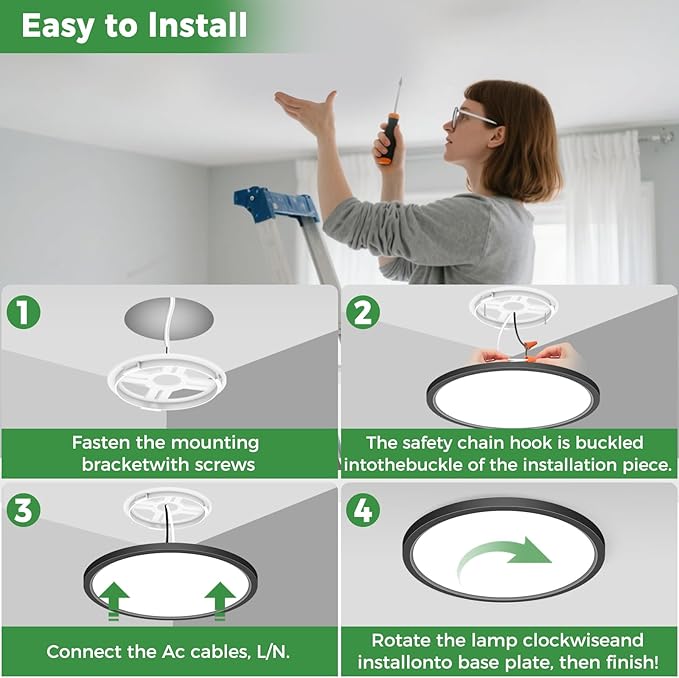 zemty 1Pack Black LED Flush Mount Ceiling Lights, 19Inch 36W Dimmable 5 Color Temp (3000K-6500K), Large Bright Light Fixture for Bedroom LivingRoom DiningRoom Office