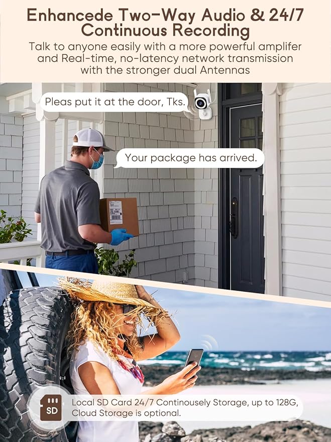 Dual-Antenna Stable 5G WiFi Cameras for Home Security,4X Zoom 2K Outdoor Indoor Security Camera,Baby/Pet Monitor wih Color Night Vision,Motion Detection,2-Way Talk,Siren,IP66,SD Card/Cloud