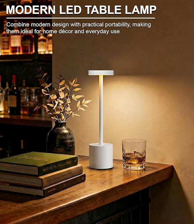White Rechargeable Cordless Table Lamps Set, 5000mAh Battery Powered Wireless Table Light, Portable LED Desk Lamp, 3 Color Dimmable Lighting for Restaurant Dining Patio Outdoor Bedroom