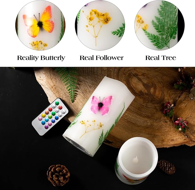 Flameless Candle with Remote Control, Battery Operated LED Candle Color Changing Electric Candles, with Flickering Timer Dimmer Feature, Christmas Home Decorations, 3 x 6 inches, Set of 2