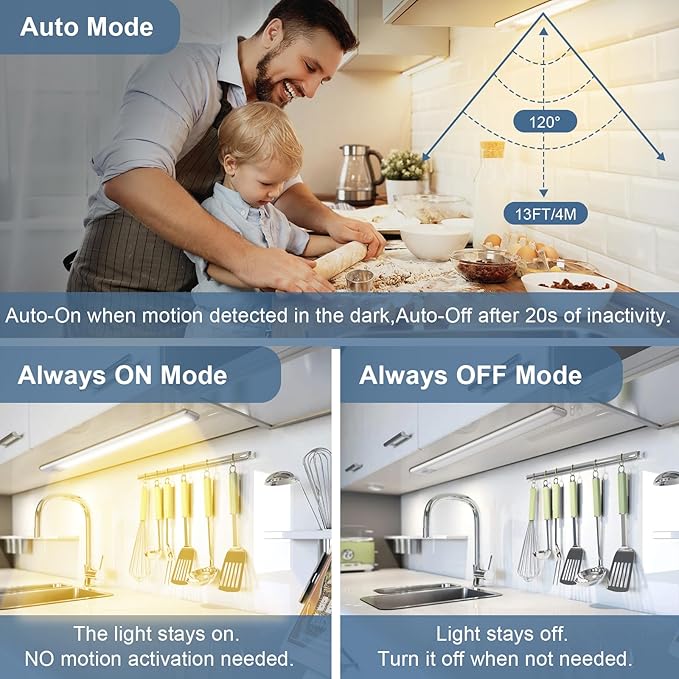 6 Pack Motion Sensor Under Cabinet Lights,63-LED Rechargeable Under Cabinet Light Wireless,Magnetic Motion Activated Light for Kitchen Bedroom Staircase Cabinet Closet (12 inch,Warm)