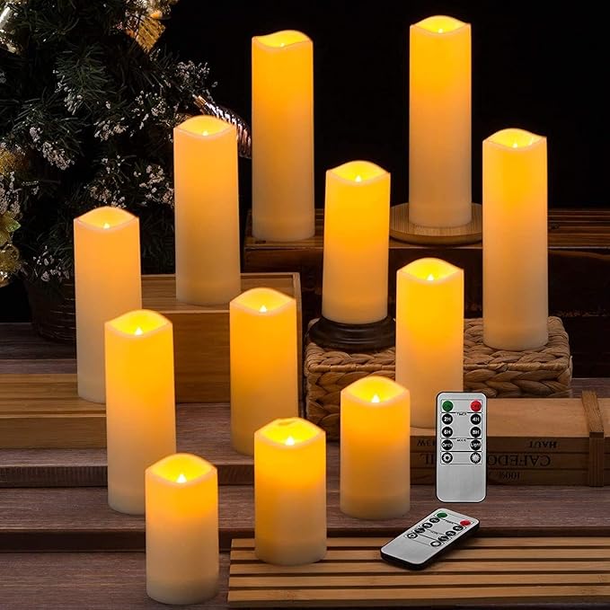 Flameless Candles with Remote Control Waterproof Outdoors & Indoors, Battery Candles with Remote Timer, Decorative Remote Led Candles. (D 2.2''X H 4'' 5'' 6'' 7'') -12-Pack.