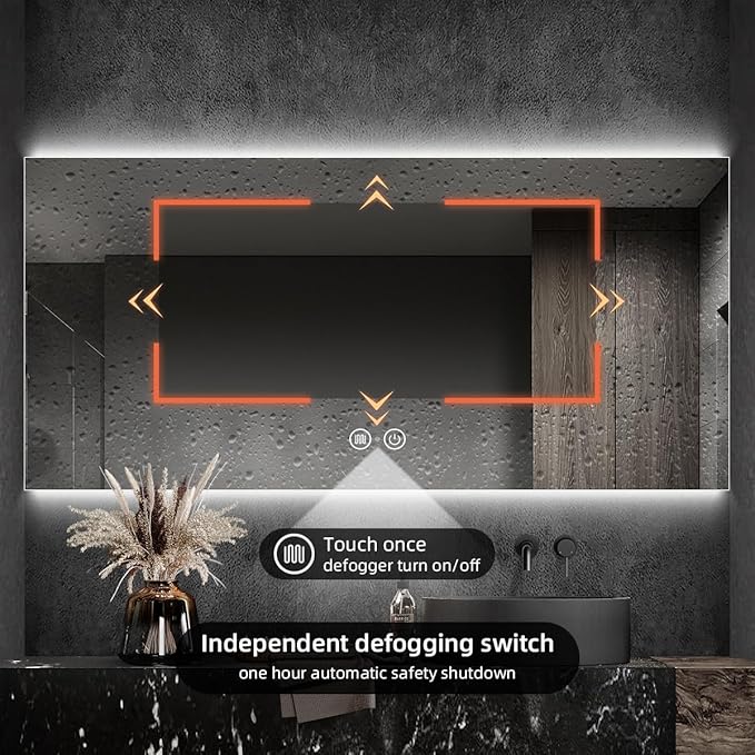 36" H x 60" W LED Bathroom Mirror, Infrared Motion Sensor Vanity Mirror with 3-Color Top & Bottom Backlit Lights, Stepless Dimmable Wall Mirror with Anti-Fog, Rectangular, UL-Listed