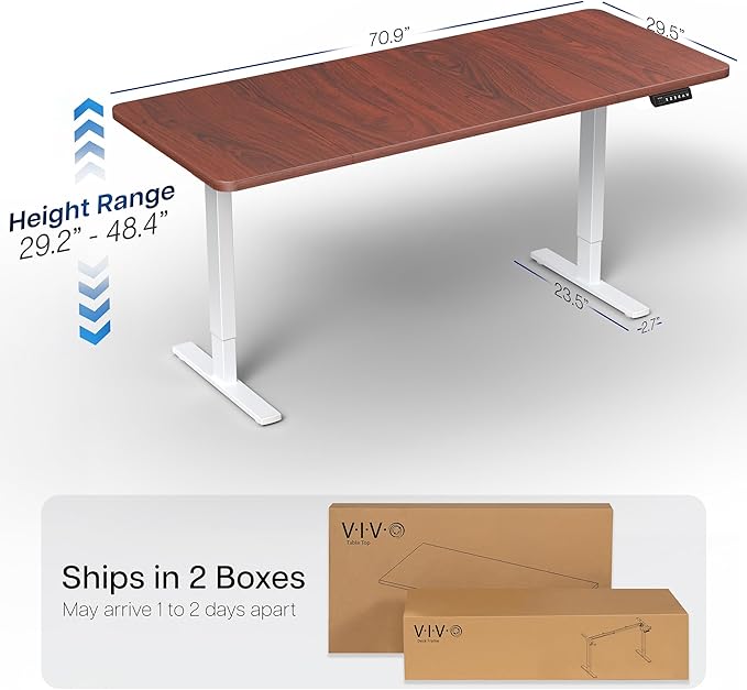 VIVO Electric 71 x 30 in Standing Desk, Memory Height Adjustment, 1B Series, Holds 220 lbs, Dark Walnut Top White Frame, DESK-KIT-1W7D