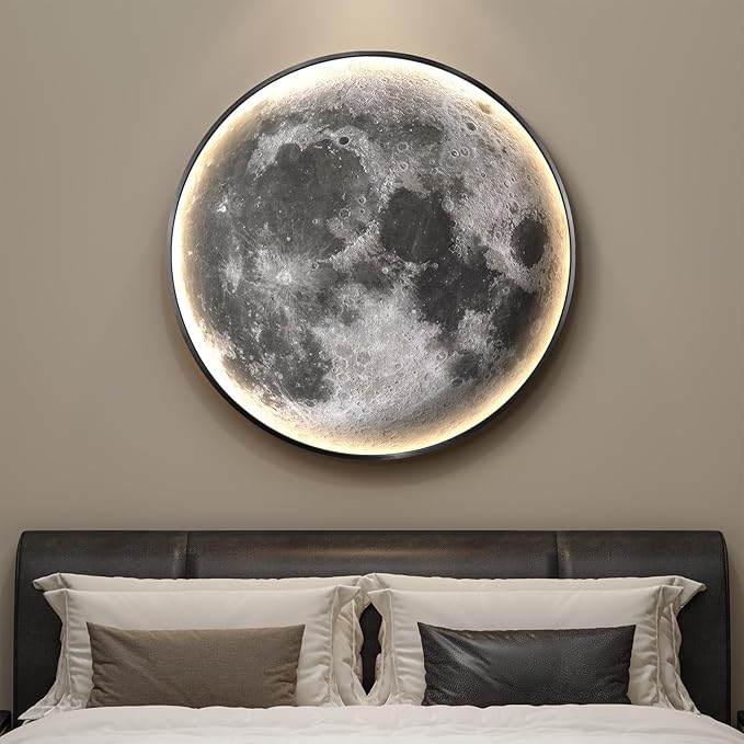 Troartos Dimmable LED Light Moon Wall Art Decor for Living Room, Modern Minimalist Black and White Artwork for Walls, Remote Control Lighted Lamp Wall Decor for Bedroom, Dining Room, Hallway, Office