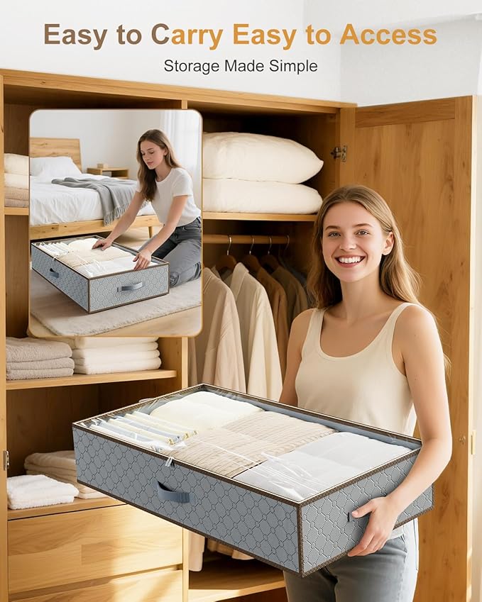 Large Under Bed Storage Containers,[4 Pack/Upgraded Bottom fabric]Carpet-Friendly Design Underbed Clothes Storage with Sturdy Sidewalls,Foldable under bed organizer for Clothes,Blankets,Sweater