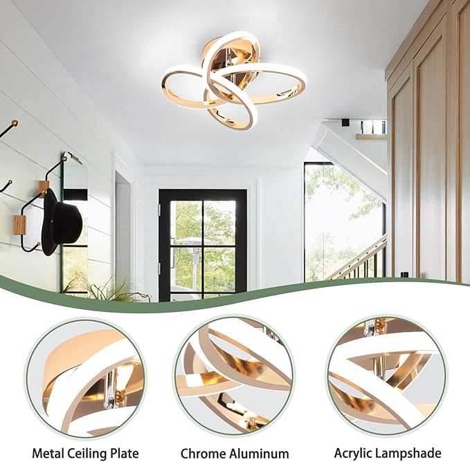CANEOE Modern Hallway Light Fixtures, 6000K Modern Led Ceiling Light for Hallway, Small Close to Ceiling Lamp for Hallway Corridor Closet Bedroom Bathroom Kitchen Stair Curved Design Ceiling Lights