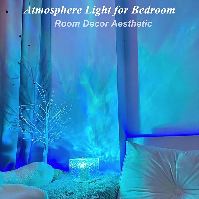 Aurora Ocean Wave Lights Projector, Cordless Rechargeable,16 Colors Changing Light Dimmable Mood Lighting, Remote Crystal Night Lamp with Dynamic Ripple Effect for Bedroom Playroom Decor Kids Teens