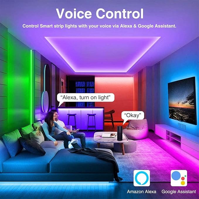 MIHEAL Led Light Strip, WiFi Wireless Smart Phone Controlled 65.6ft Non-Waterproof Strip Light Kit Black PCB 5050 LED Lights,Working with Android and iOS System,IFTTT