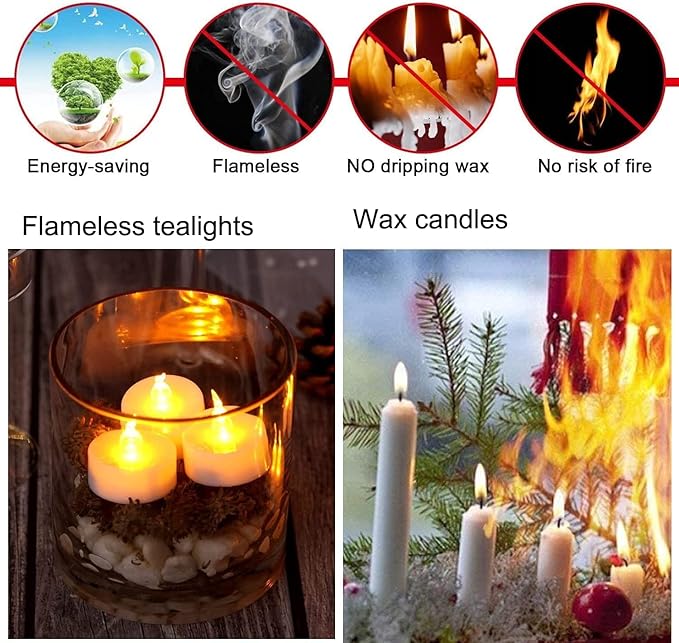 24 Pack flameless led Tea Lights Candles, Warm Yellow Last 200 Hours,Flickering tealight Candles,Battery Operated Tea Lights for Home Decoratioin