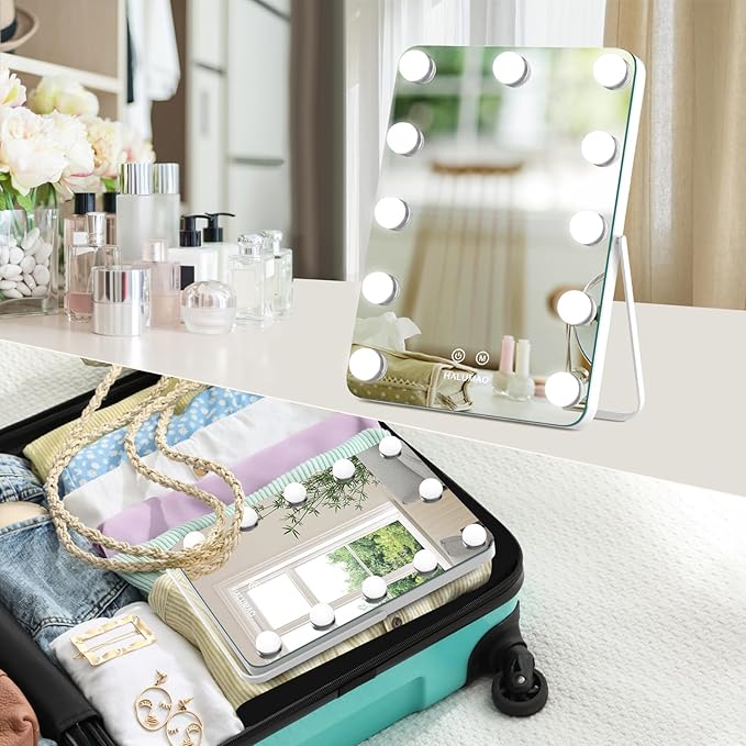 Vanity Mirror with Lights, Rechargeable Makeup Mirror, 14.6" Lighted Makeup Mirror for Dressing Room & Bedroom，Memory Function
