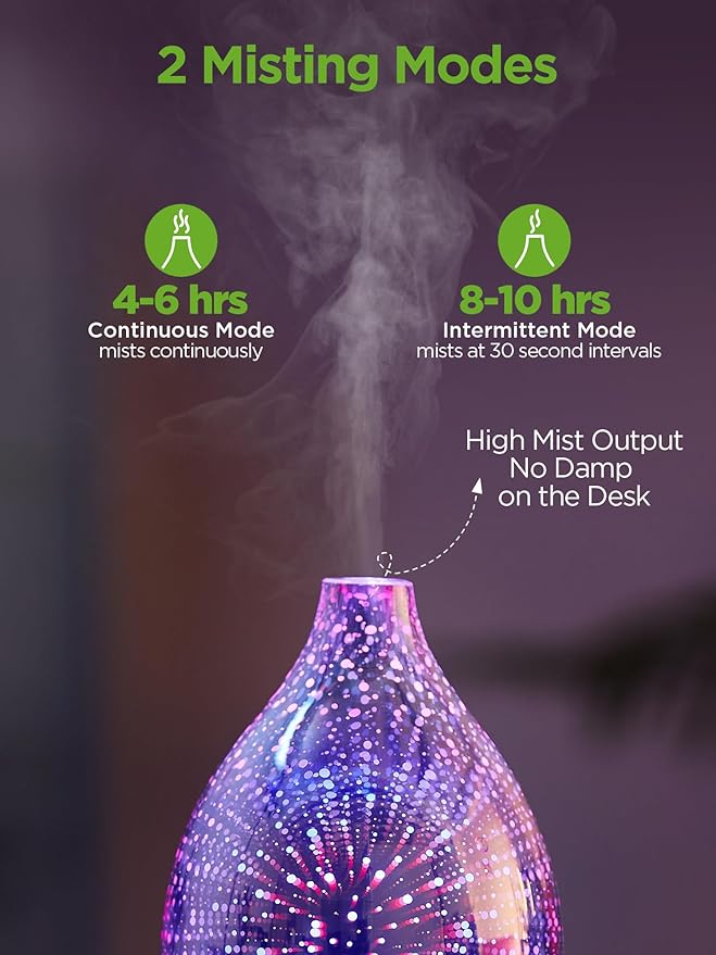 InnoGear Essential Oil Diffuser, 150ml Handmade 3D Glass Aromatherapy Defuser Air Difusor Ultrasonic Cool Mist Humidifier with Timers Waterless Auto Shut-Off
