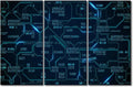 Digital Age Wall Art for Bedroom CPU Concept Canvas Painting Computer Chip Wall Art for Living Room Technology Modern Home Decor Poster 3 Panels Stretched on Wooden Frame Ready to Hang(40"Wx60"H)