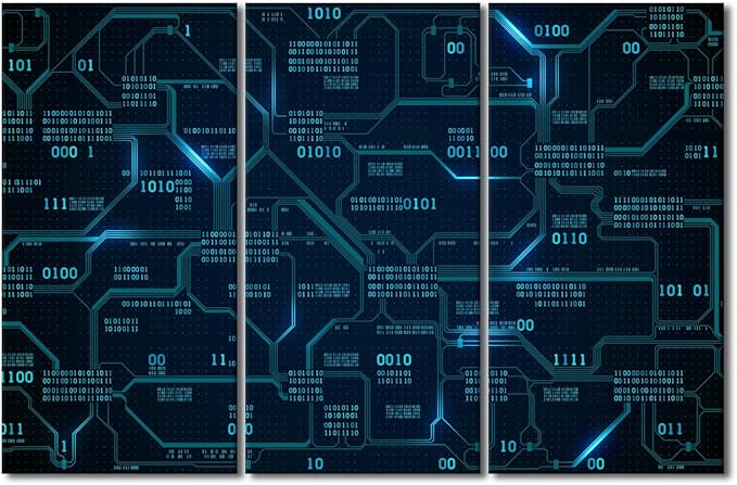 3 Panels Wall Decor CPU Concept Canvas Wall Art Technology Digital Art Contemporary Artwork for Office Electronic PC Picture Print on Canvas Framed for Living Bedroom Home Ready to Hang(28" Wx42 H)