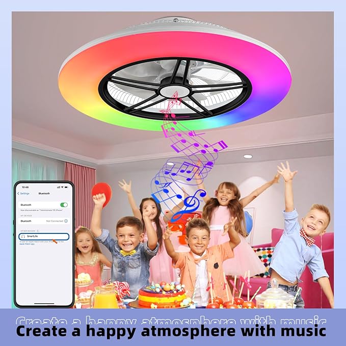 BAYSQUIRREL Alexa WiFi Low Profile Ceiling Fan with Light Flush Mount Enclosed Ceiling Fan 22" LED Dimmable Bladeless Ceiling Fans with Google Assistant/App Control,6 Speed Dimmable LED-RGB Lights
