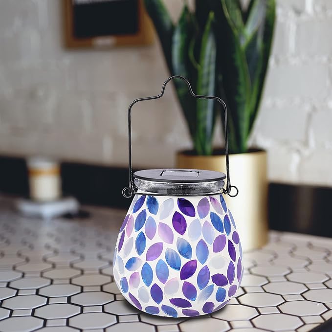 Bshine Mosaic Solar Lantern Outdoor Hanging Waterproof, Purple Mosaic Light Indoor Decorative Table, Garden Decor for Yard Outside, Path, Courtyard, Lawn, Birthday Gift for Mom Women Gardening