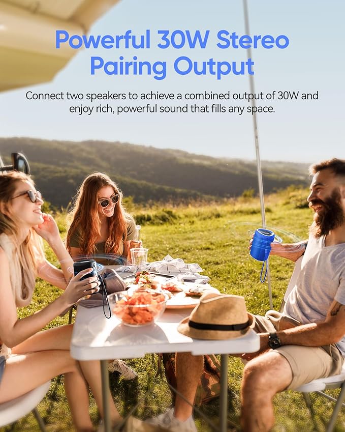 Portable Bluetooth Speaker Beach Vacation Essentials: Powerful Crystal Clear Sound/Dynamic Light/IPX5 Waterproof/All Day Playtime/BT 5.3/TWS Paring, Small Wireless Speaker for Outdoor|Travel|Camping