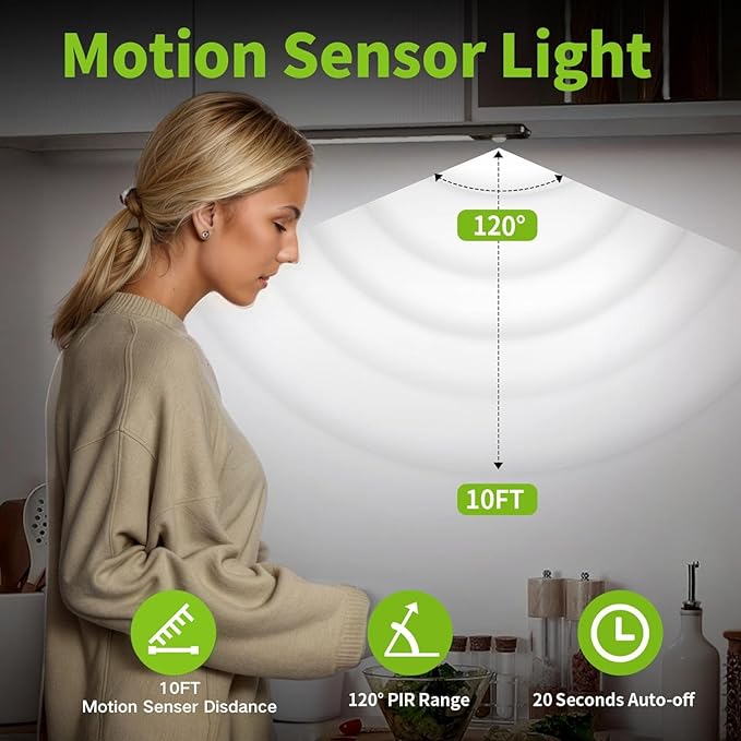Motion Sensor Under Cabinet Lighting-Magnetic Rechargeable Closet Lights for Kitchen,Stairs,Wardrobe | 3-Color Dimmable LED Under Counter Lighting | Cord-Free Light Bars