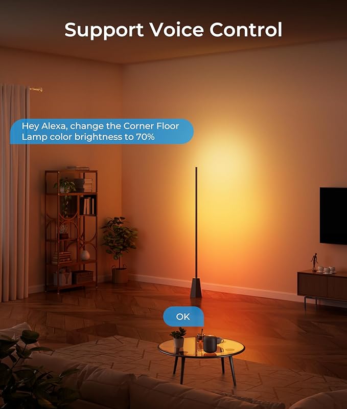 RGBCW Corner Floor Lamp, Smart Floor Lamp pro, Upgraded 1500lm, 16 Million Colors, Music Sync,2700-6500K, LED Corner Lamp with Alexa & Google Compatible, Led Floor Lamps for Living Room Bedroom Gaming
