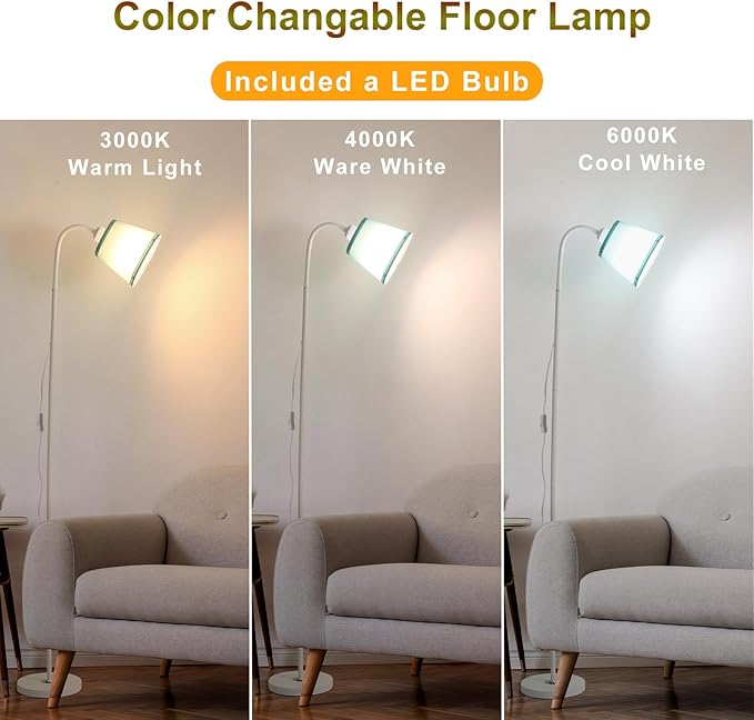 AoMck Floor Lamp, Industrial Metal Floor Lamps for Living Room with Adjustable Bendable 2 in 1 Reading Table Lamps for Living Room Bedroom Office (W+Green Shade)