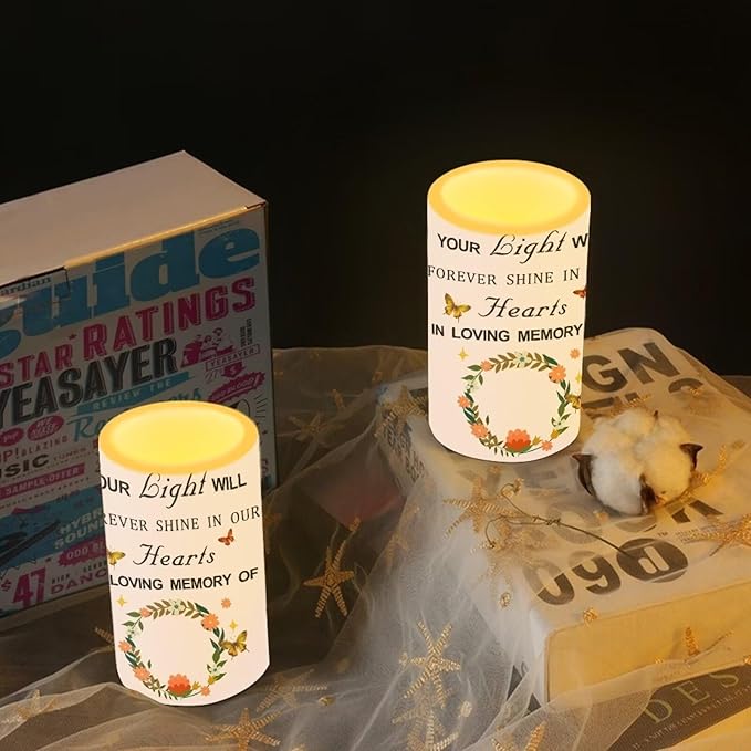 Personalized LED Memorial Candle for Loss of Loved One 2 Pack 6 x 3 inch Flameless Candles Pink Battery Operated Candles with Multicolor Timer Remote Control Flameless LED Fake Candles