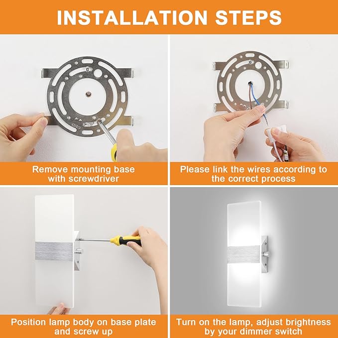 LIGHTESS Modern Wall Sconce Dimmable Switch 12W, Up Down Wall Lights Acrylic LED Wall Lamp for Hallway Bedroom Corridor, Cool White, HS621-1