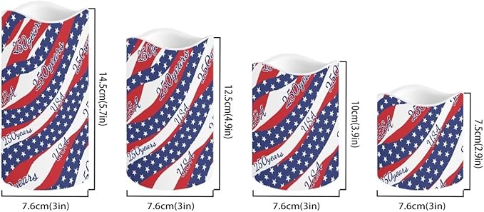 250 Years of America Pillar Led Candles Set of 4 Star Stripes Patriotic Candle Warmer Lamp Fourth of July Remote Control Candles Modern Decors for Indoor Outdoor Parties