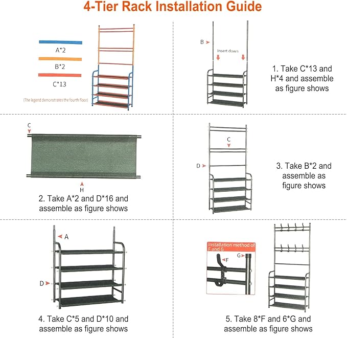 iMounTEK Coat Hat Rack Shoe Storage Shelf Rack Freestanding Hall Tree Garment Hanger Stand Clothes Organizer/4 Tier