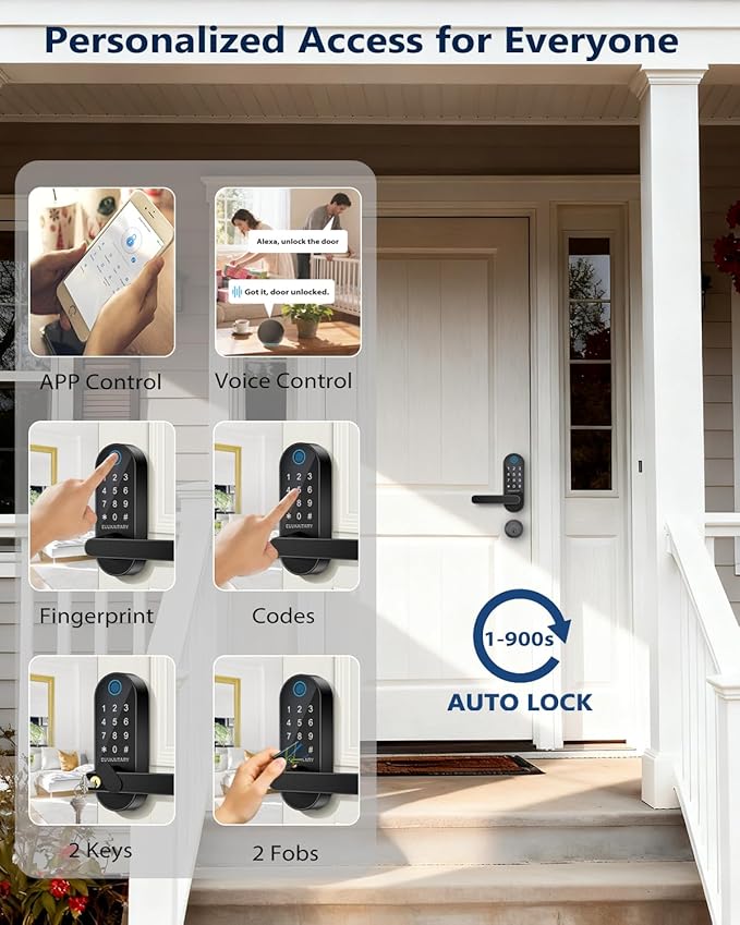 Fingerprint Door Lock, Keyless Entry Door Lock, Smart Lock with Handle for Front Door and Bedroom, WiFi Remote Control, Electronic Digital Keypad with Knob, Auto-Lock