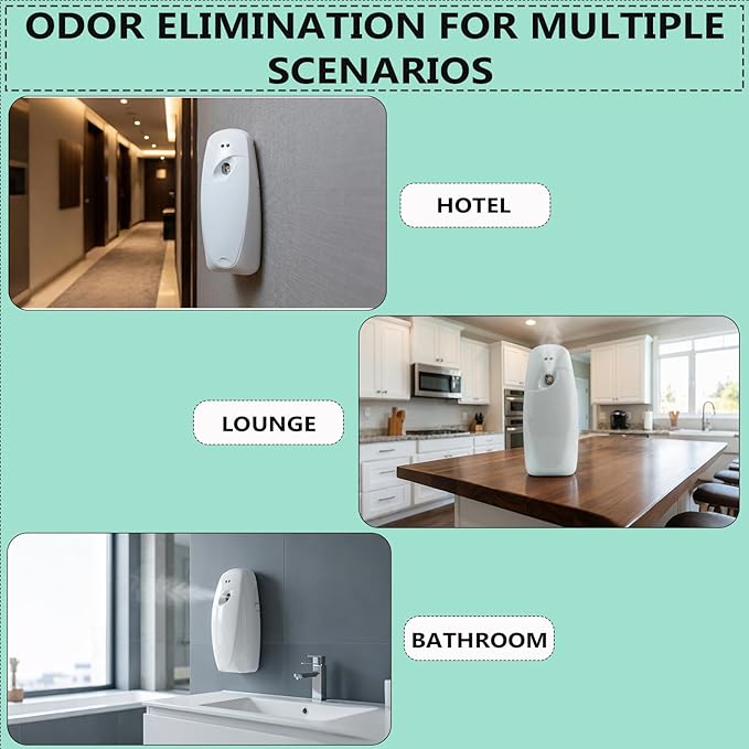 Automatic Air Freshener Dispenser – Wall Mounted Time Mist Spray for Home, Bathroom & Office – Battery Operated Scent Sprayer Compatible with Commercial Air Fresheners(White)