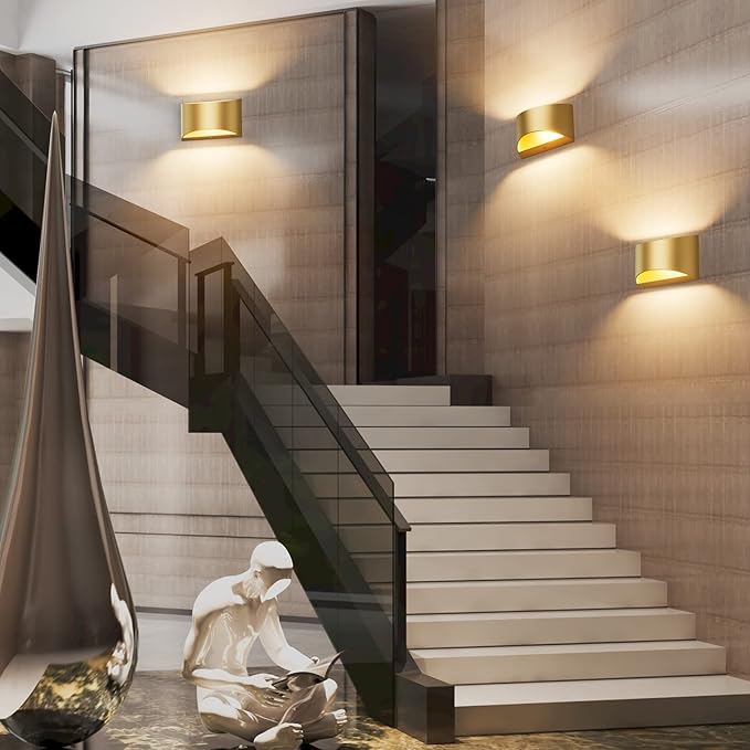 Aipsun Gold Wall Sconce Indoor Wall Lights Hardwired Set of 2 Up and Down Wall Mount Light for Living Room Bedroom Hallway Corridor Conservatory Warm White 3000K(with G9 Bulbs)