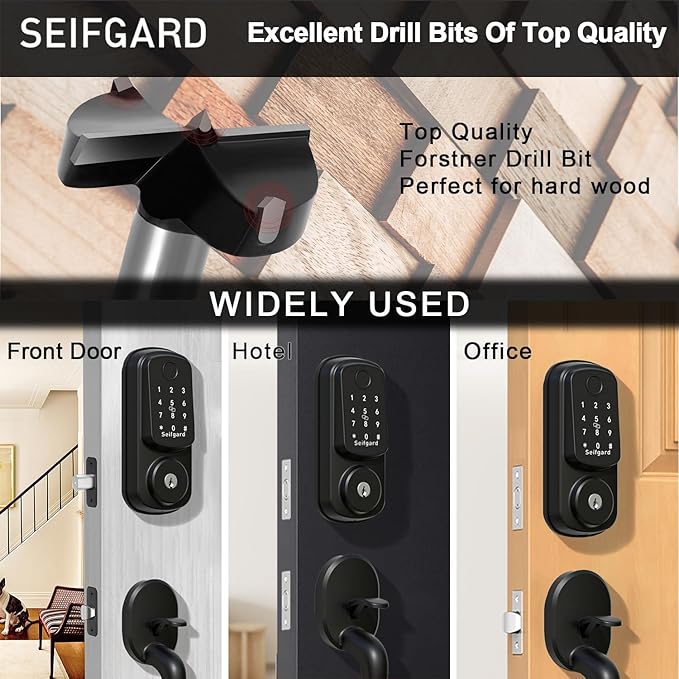 Keyless Entry Door Lock with Handle Set, Smart Door Lock for Front Door with Woodworking Flat Wing Drill, Electronic Keypad Deadbolt Lock, Auto Lock Compatible with Alexa, Black