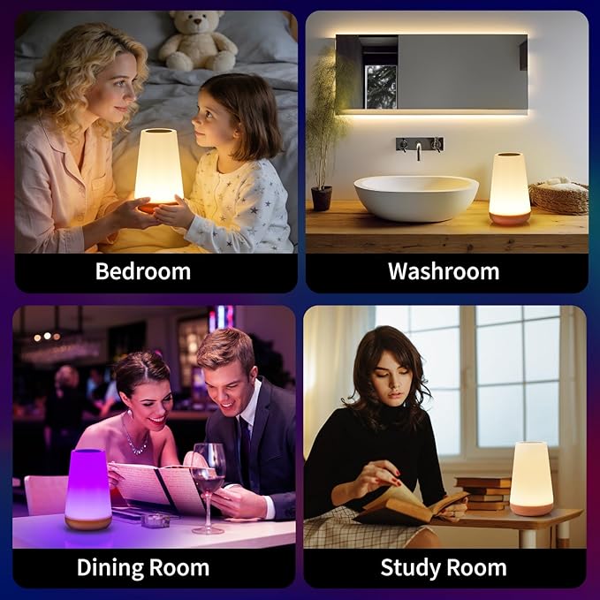 Night Light, Touch Bedside Table Lamp, Remote Control Dimmable Desk Lamp with RGB Color Changing, Portable Table Bedside Lamps for Bedroom, Living Room