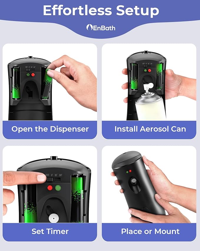 Automatic Air Freshener Spray Dispenser, Black Wall Mounted or Free Standing Battery Operated Sprayer for Home or Commercial Use, 3 Auto Time Settings for Scent Release for Room/Bathroom Freshness
