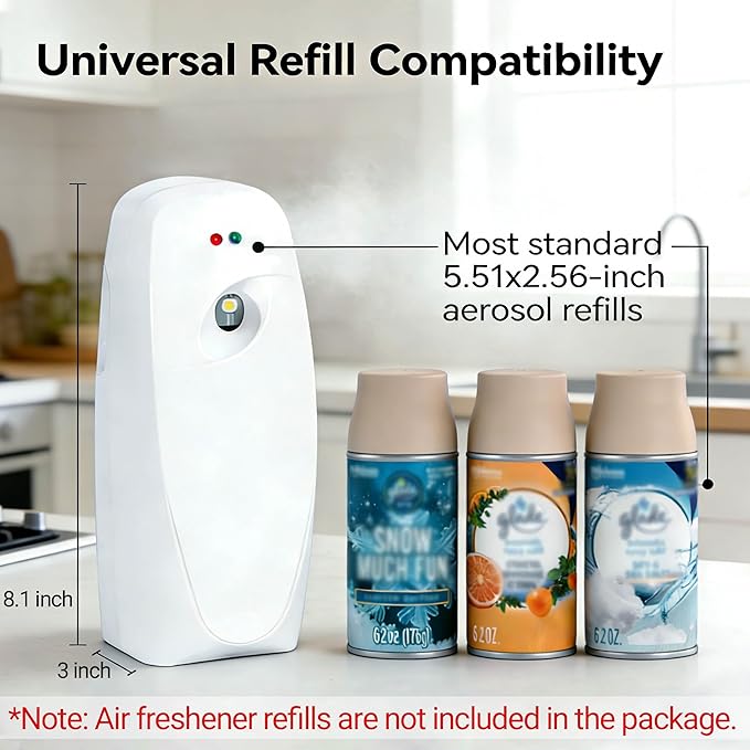 Automatic Air Freshener Dispensers, Timing Aromatherapy Diffuser for Bathroom, Office, Commercial & Home, 1 Pack Wall Mounted or Freestanding, White