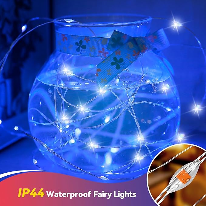 4 Pack 240LED Christmas Fairy Lights Battery Operated - 20FT Twinkle Lights with 2 Lighting Modes Indoor Outdoor, Waterproof Led Fairy String Lights for 4th of July, Bedroom, Dorm, DIY Decor, Blue
