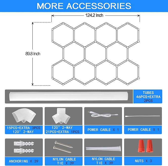 Hexagon Garage Light: Upgraded 10-100% Dimmable LED Garage Hexagon Lights, 48 Packs LED Light, 52800LM Super Bright Hexagon Lights for Garage Gym Basement Hair Salon
