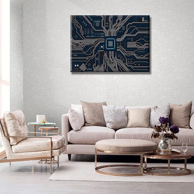 Canvas Wall Art CPU Concept Wall Decorations for Living Room Posters and Prints Computer Chip Contemporary Home Decor Stretched Canvas Picture for Living Room Bedroom Home Office Decor 20X28 INCH