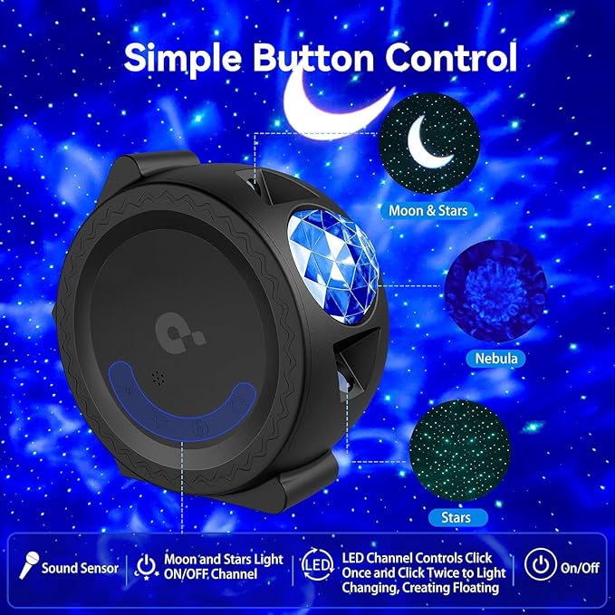 Children Gift Galaxy Projector Star Night Light - 3-in-1 Moon Star Aurora Projector for Bedroom, Clap-Activated Music Sync,14M Colors, Nursery & Adult Sleep Aid (No Music/Alexa)
