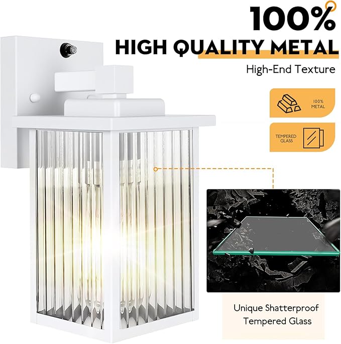 Outdoor Wall Lights for House Exterior, Dusk to Dawn Porch Lights Outdoor, Waterproof Matte Black Front Door Light Fixture & Garage Lighting with Wall Mount Sconce(White)