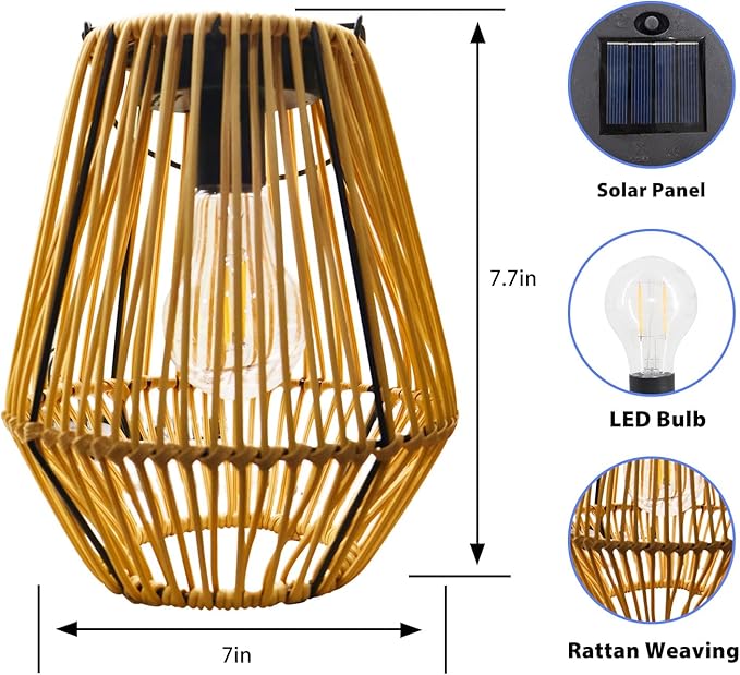 2 Pack Hanging Solar Lanterns Outdoor Waterproof, Rattan Lanterns Hanging Solar Lights, Outdoor Lamp Decorations for Yard Garden Pathway Porch Patio Outside Decor