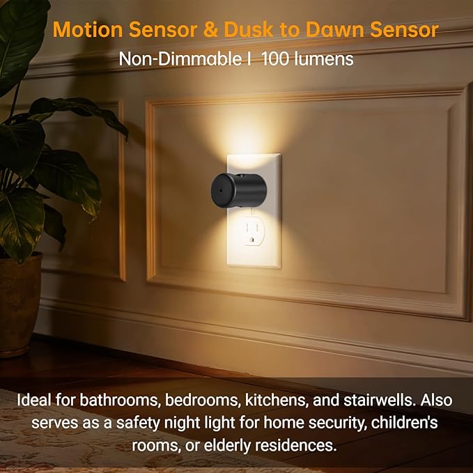 LED Night Light,Motion Sensor Night Lights Plug into Wall with Dusk to Dawn Sensor, Auto On/Off, Motion Activated Night Light,3000K Soft White,100 Lumens,4-Pack,Non-Dimmable