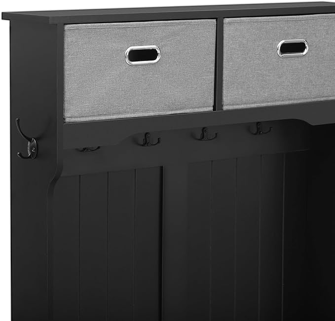 Hall Tree with Shoes Bench, Entryway Coat Rack with Storage Shelves and Drawers, 33.5''W Coat Hanger for Entrance, Hallway (Black)