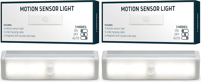 Lunderg Motion Sensor Light - Accessory LED Light for Bed Assist Rail - Replacement or Extra Light - Includes Rechargeable Battery and USB Cable (Pack of 2)