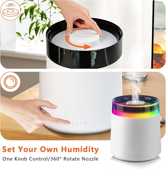 Humidifiers for Bedroom,3L Top Fill Cool Mist Humidifier for Baby Nursery,Essential Oil Diffuser for Large Room,3 in 1 Quiet Ultrasonic Humidifier for,Office,Plant,Nursery,BPA FREE (White)
