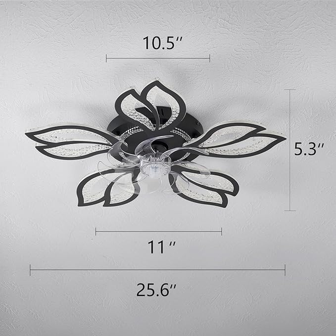 Geometric Ceiling Fan with Light, Black, 26', 3000K-6000K, Remote Control, Low Profile, for Bedroom